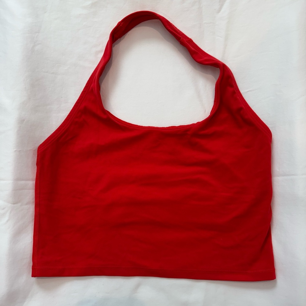 Athleta Bright Red cropped halter bra top